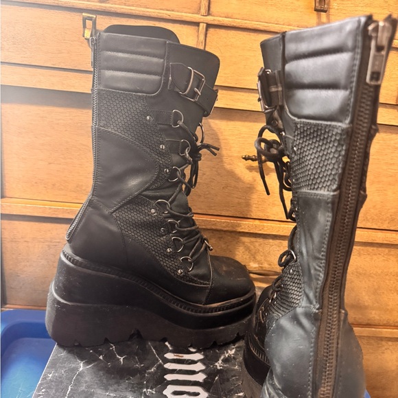 Demonia Black Combat Boots with Studded Straps - Picture 4 of 8